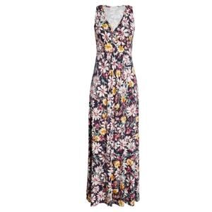Loveappella Floral Print Empire Waist Jersey Stretch Maxi Dress Size Small